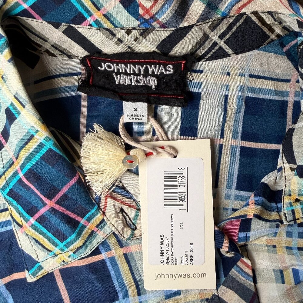 Johnny Was Idora Patchwork Button Down Shirt Silk… - image 4